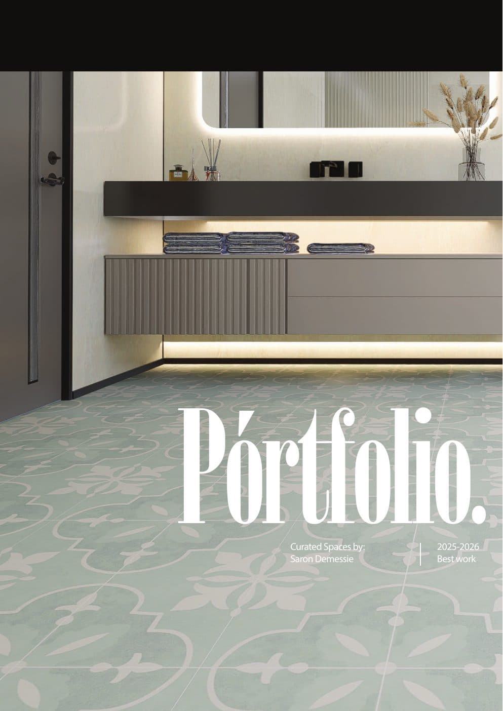 Rendered cover page from Saron Demessie's interior flooring portfolio.